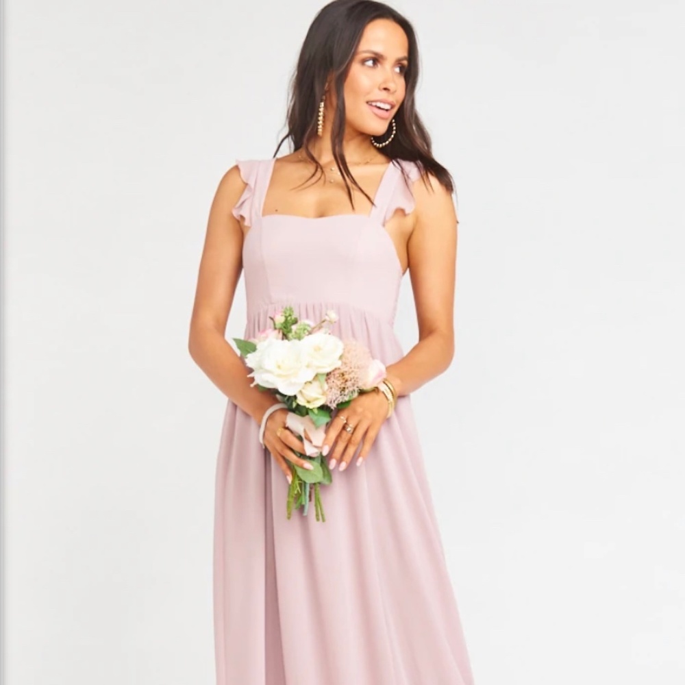Show Me Your Mumu Mumu June Maxi dress in neutral mauve chiffon